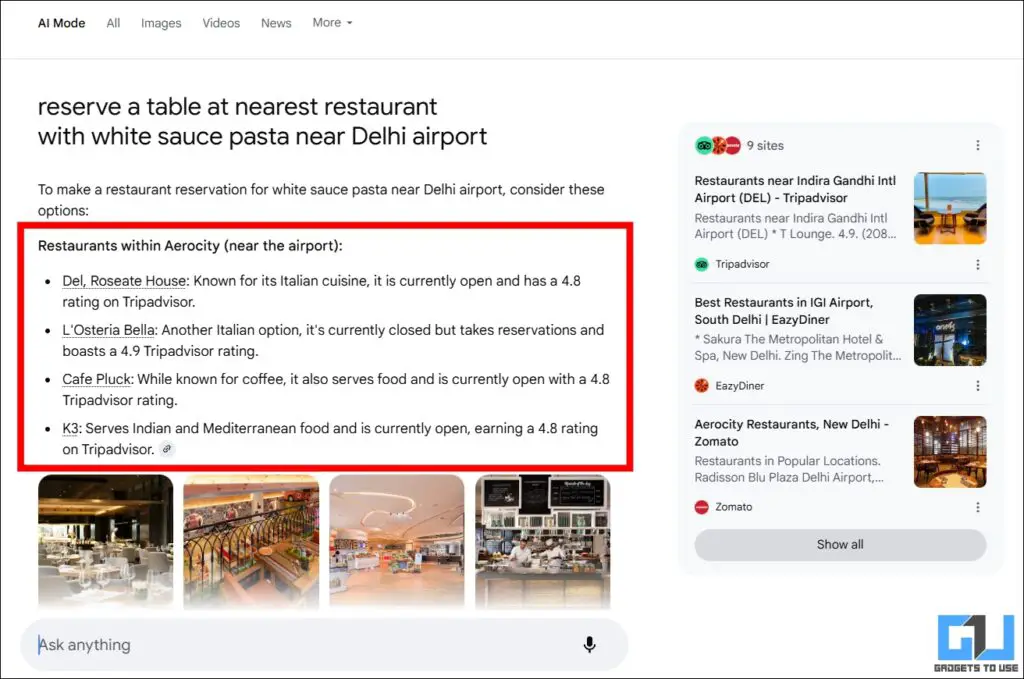 Restaurant suggestions by Google Search AI Mode