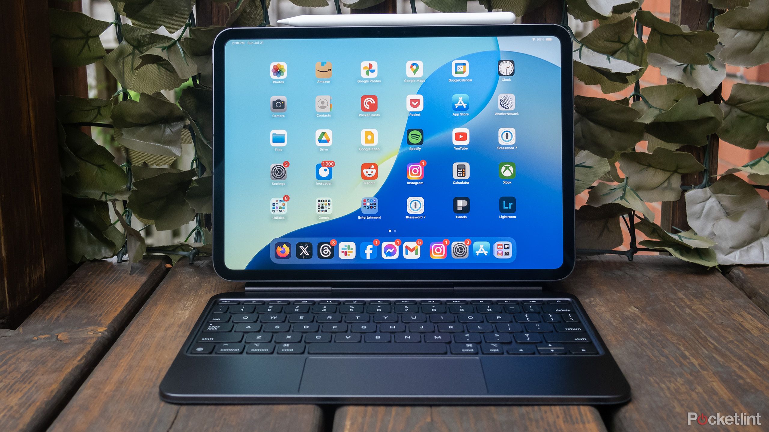 Apple's M4 iPad Pro sitting on a deck.